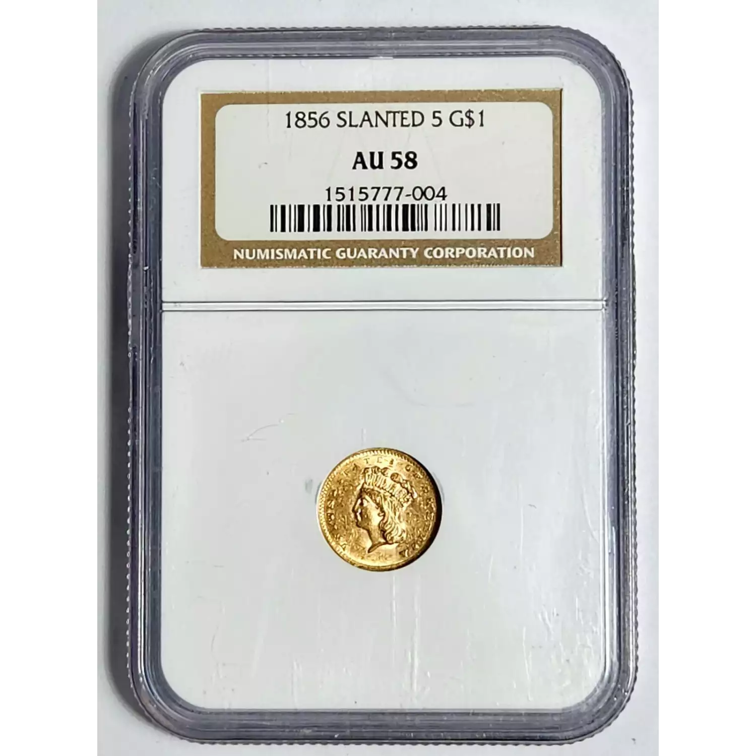 1856 Indian Princess Large Head Gold Dollar NGC AU 58 SLANTED 5 Bob