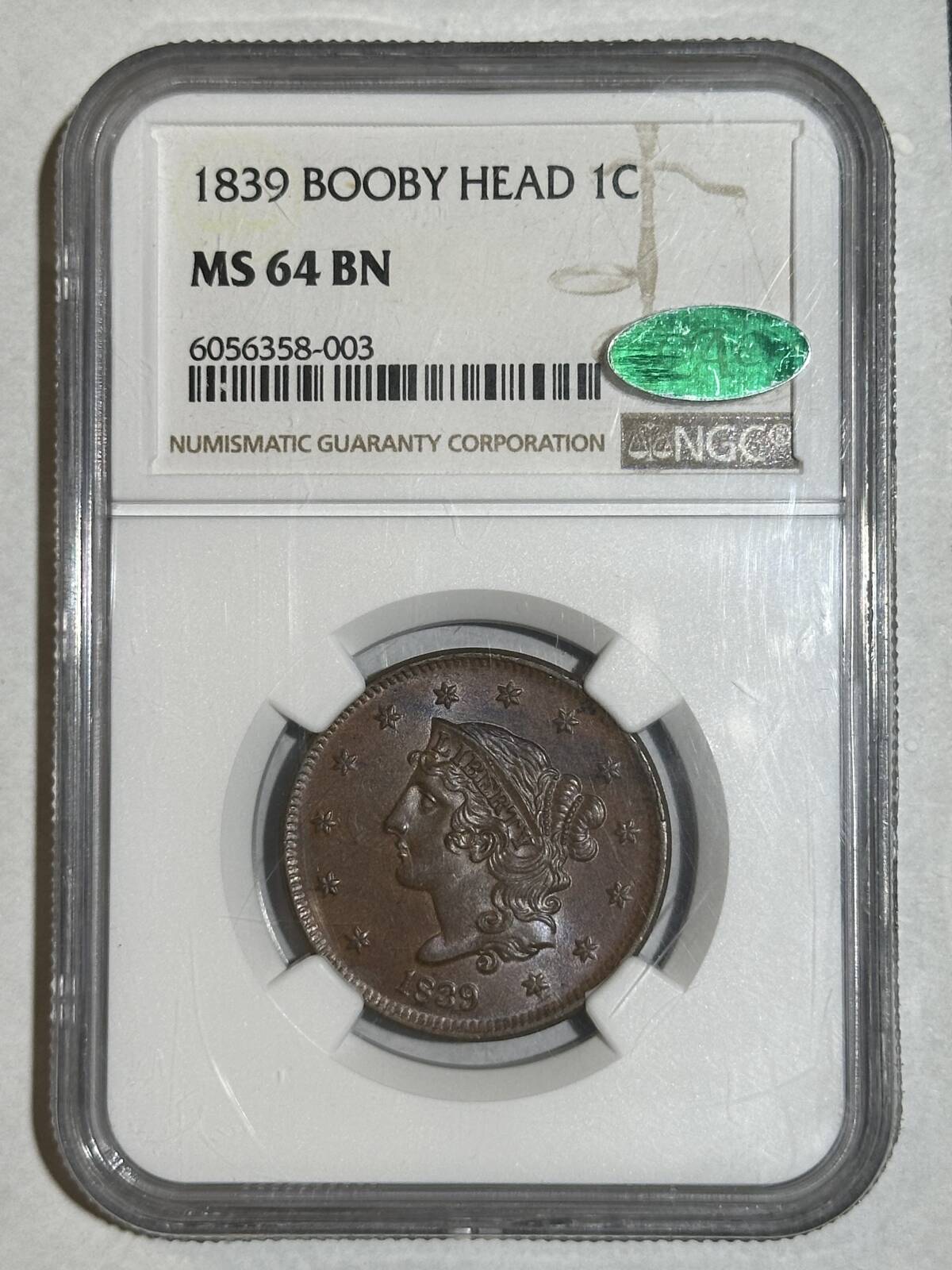 1853 BRAIDED HAIR LARGE CENT - NGC AU-58 BN, NICE ORIGINAL! - The