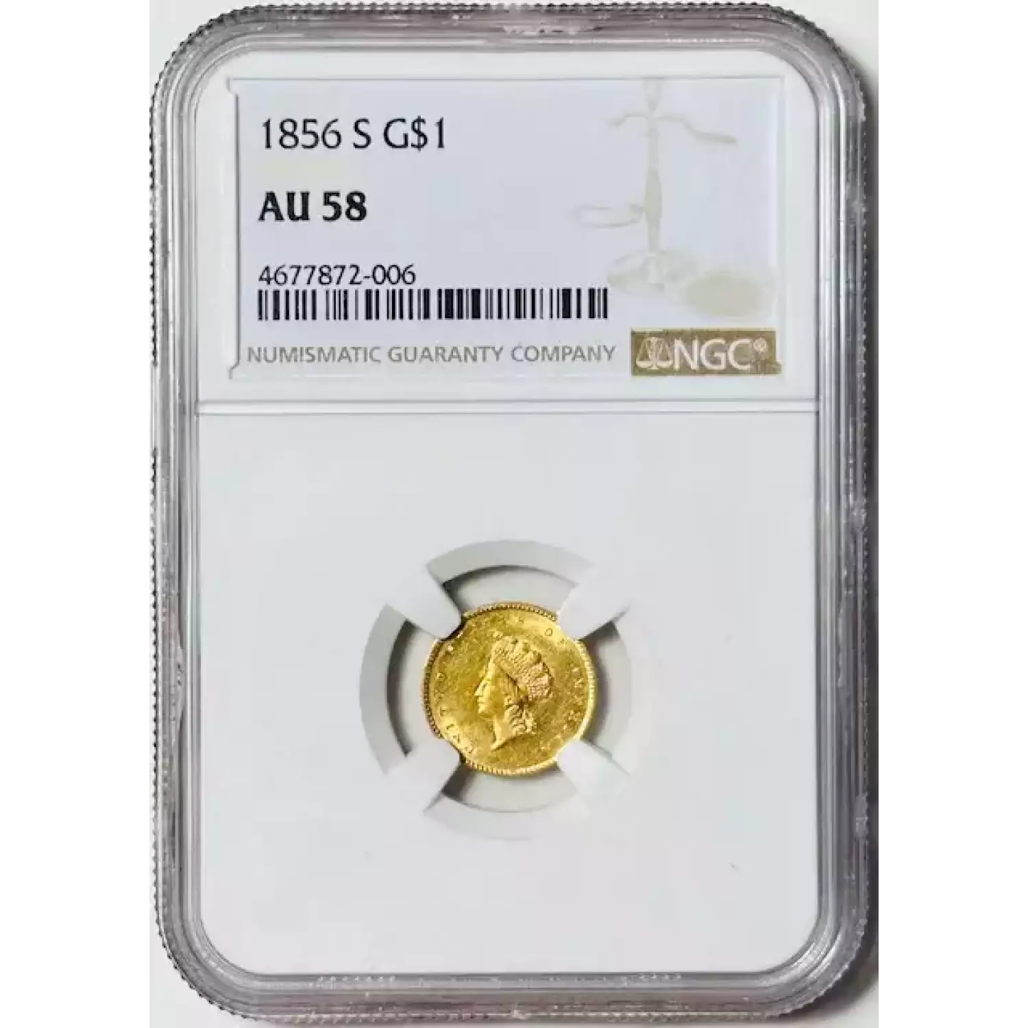 1856-S Gold Dollars Indian Princess Head, Small Head NGC AU-58 Premium ...