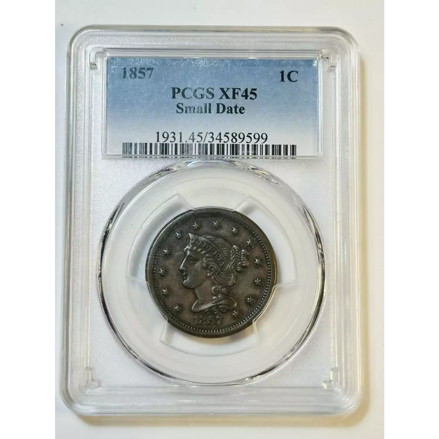 1857 Braided Hair Cent PCGS XF-45 BN Small Date - Bob Paul Rare Coins