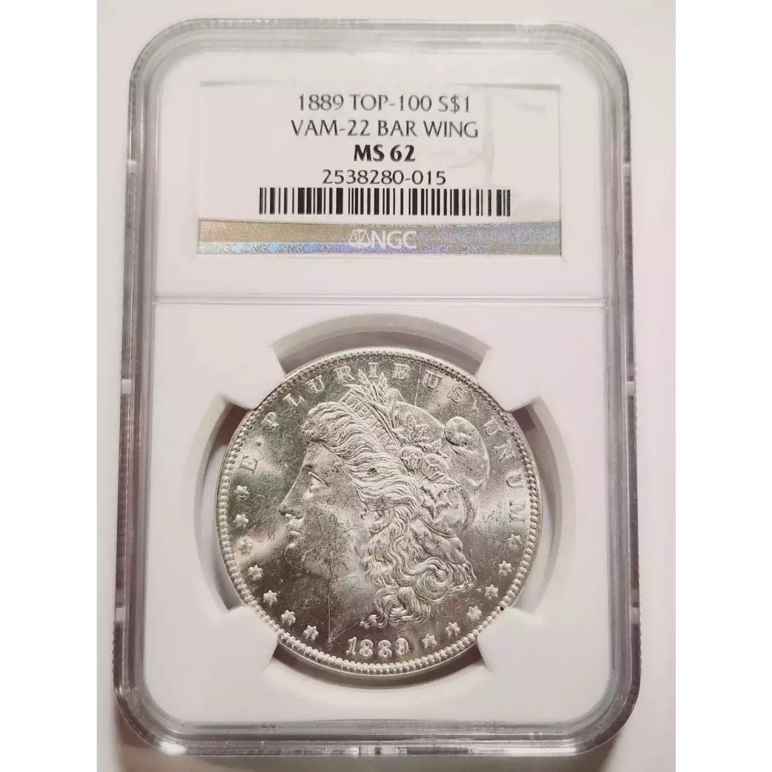 1889 NGC MS-62 VAM-22 BAR WING - TOP 100 - WHITE Morgan Silver Dollar ...