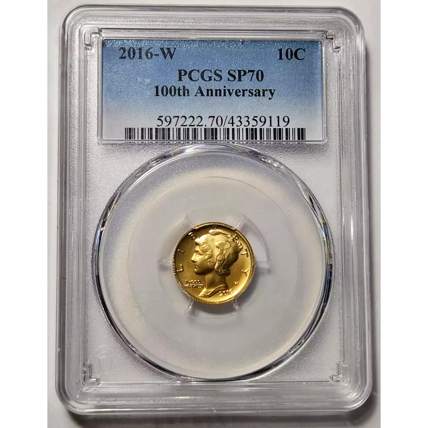 2016-W PCGS SP-70 Mercury Dime - 100th Anniversary Gold Mercury